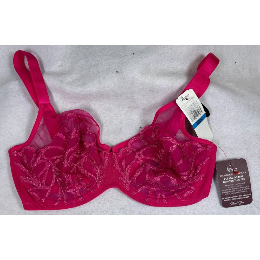 Paramour by Felina Luxe Unlined Bra 32DDD Pink Embroidered Sheer NWT